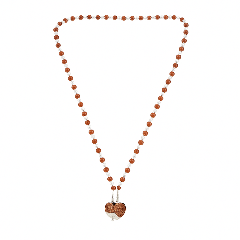 5 Mukhi Silver Rudraksha Mala - with Natural Gauri-Shankar Rudraksha Pendant