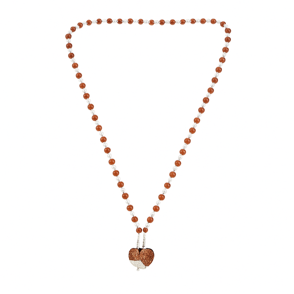 5 Mukhi Silver Rudraksha Mala - with Natural Gauri-Shankar Rudraksha Pendant