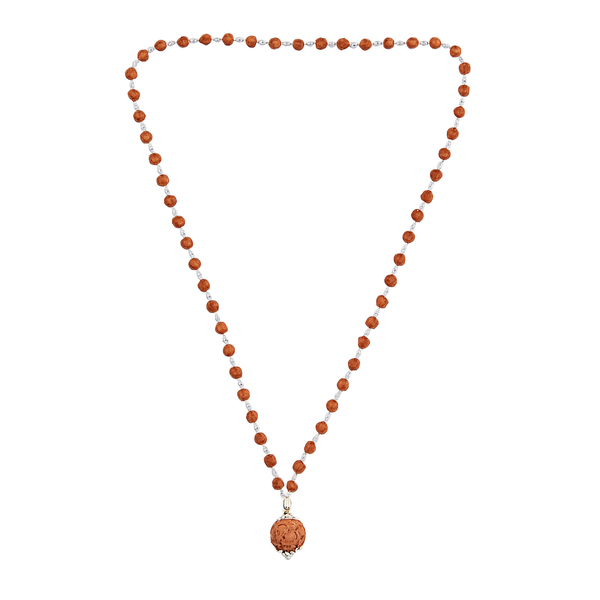 5 Mukhi Silver Rudraksha Mala - with Natural 5 Mukhi Rudraksha Pendant
