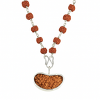 5 Mukhi Silver Rudraksha Mala - with Natural 1 Mukhi Rudraksha Pendant
