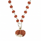 5 Mukhi Silver Rudraksha Mala - with Natural Gauri-Shankar Rudraksha Pendant
