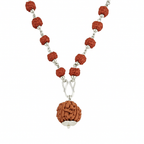 5 Mukhi Silver Rudraksha Mala - with Natural 5 Mukhi Rudraksha Pendant